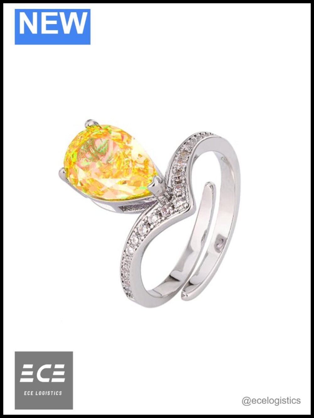 Teardrop Ice Flower Halo Cubic Zirconia Solitaire Engagement Ring